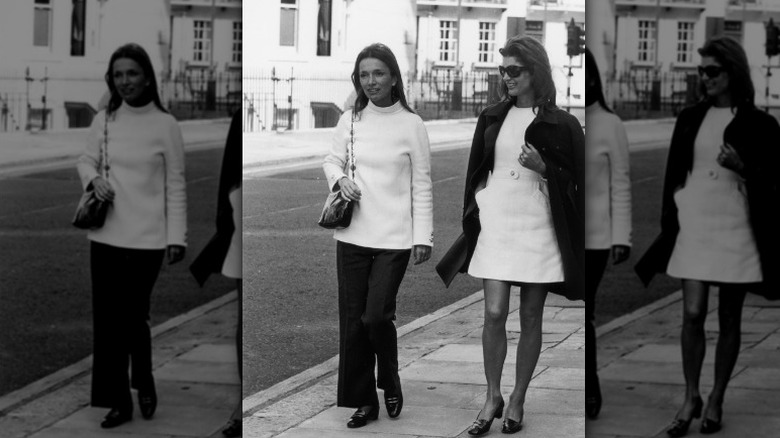 Princess Lee Radziwill with Jackie Onassis walking