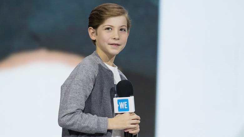 Jacob Tremblay with a microphone