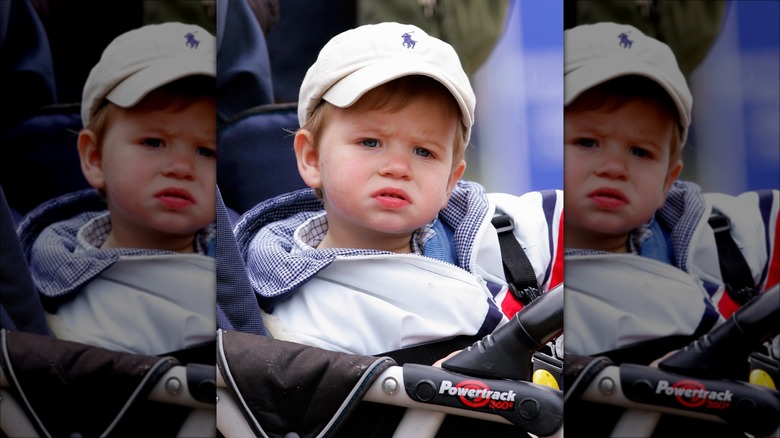 James, Earl of Wessex, riding in a stroller as a baby