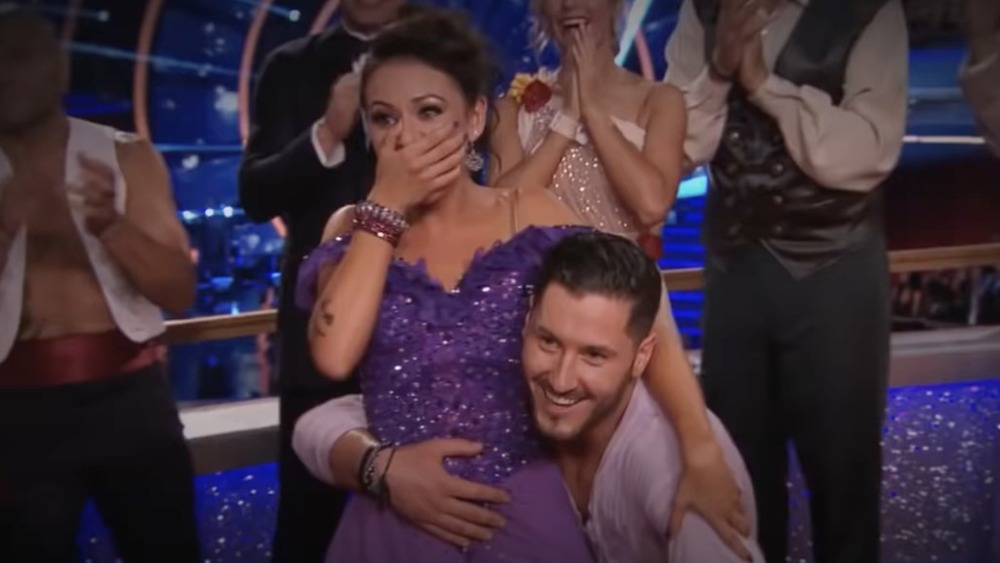 Janel Parrish and Val Chmerkovskiy on Dancing with the Stars