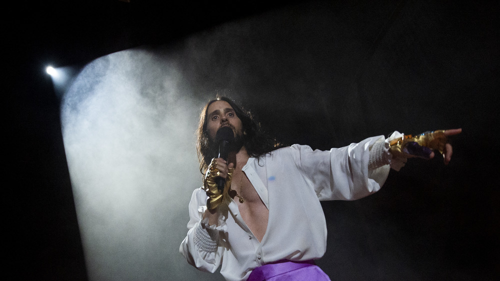 Jared Leto performing with 30 Seconds to Mars