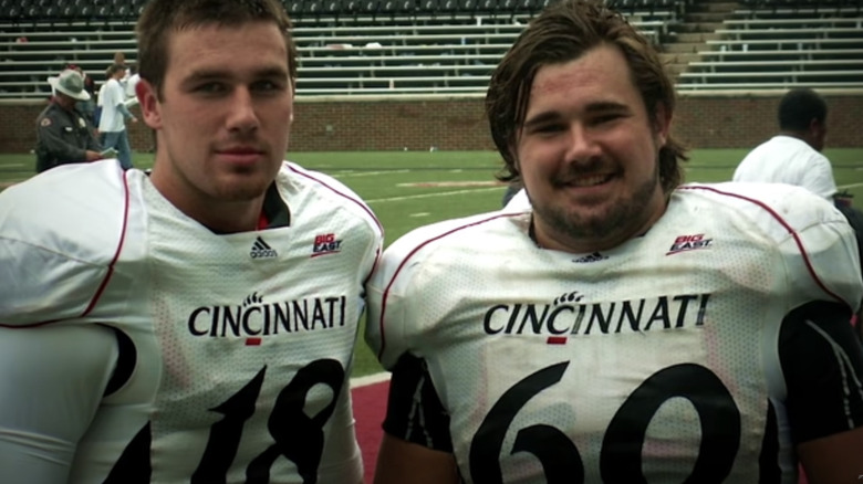 Travis Kelce and Jason Kelce in their University of Cincinnati football uniforms