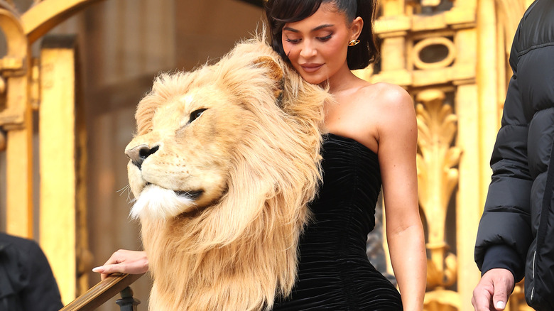 Kylie Jenner wearing lion-head dress