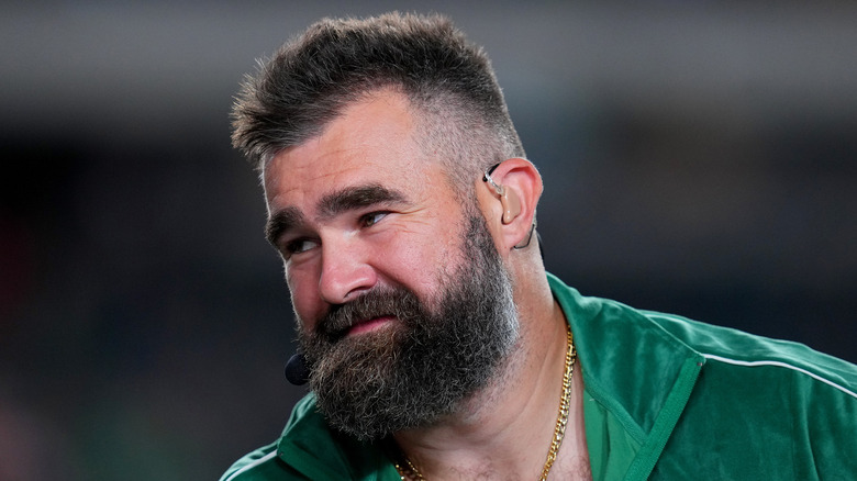 Jason Kelce with a microphone headset