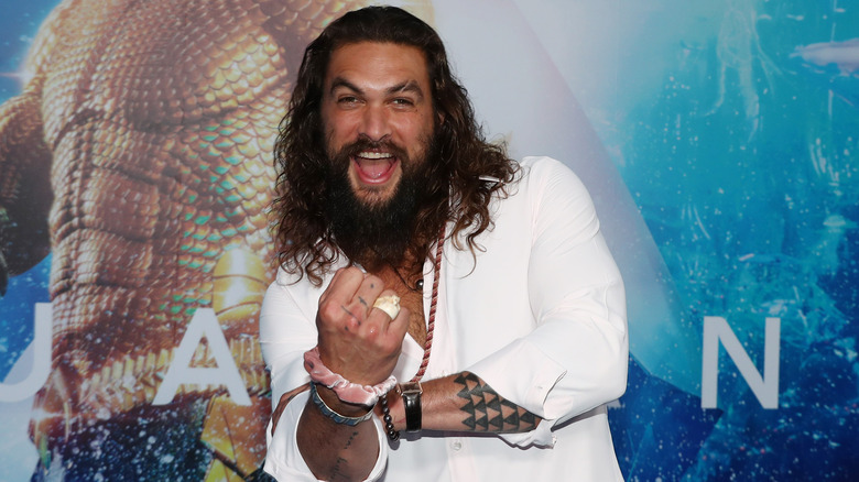 Jason Momoa jokes around on the red carpet