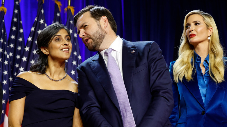 JD Vance and wife Usha standing next to Ivanka Trump at 2024 RNC