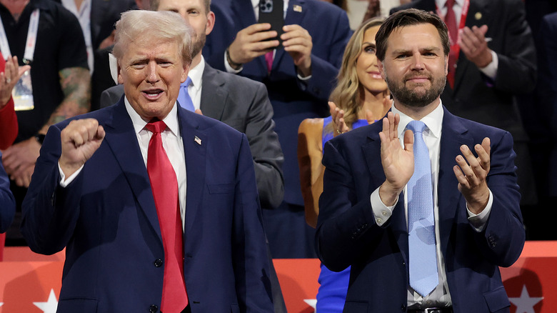 Donald Trump and JD Vance clap and cheer