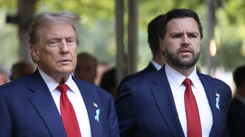 Donald Trump and JD Vance solemn