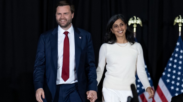 JD Vance Usha Vance smiling, holding hands