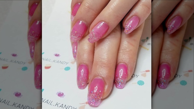 Pink glittery manicure