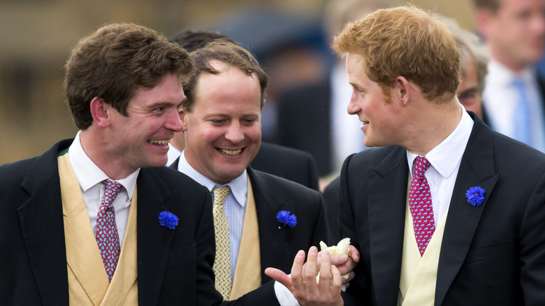 Thomas van Straubenzee and Prince Harry laughing