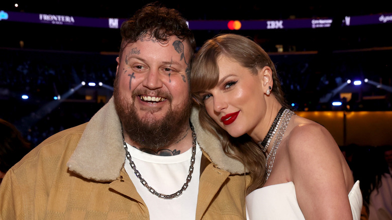 Jelly Roll smiles with Taylor Swift at the 2024 Grammy Awards