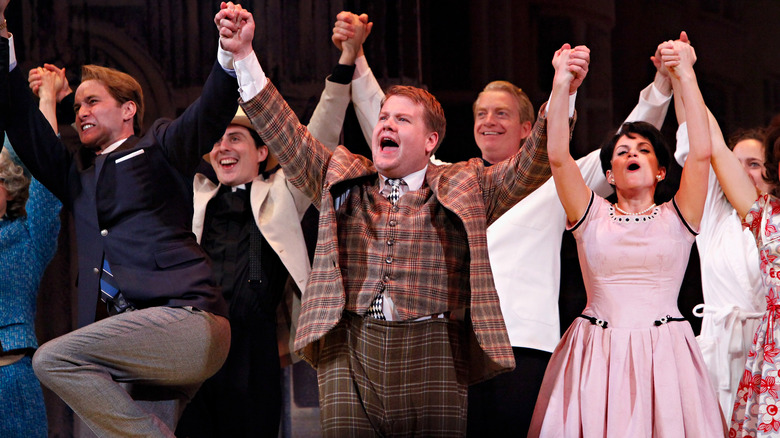 Jemima Rooper on stage with James Corden