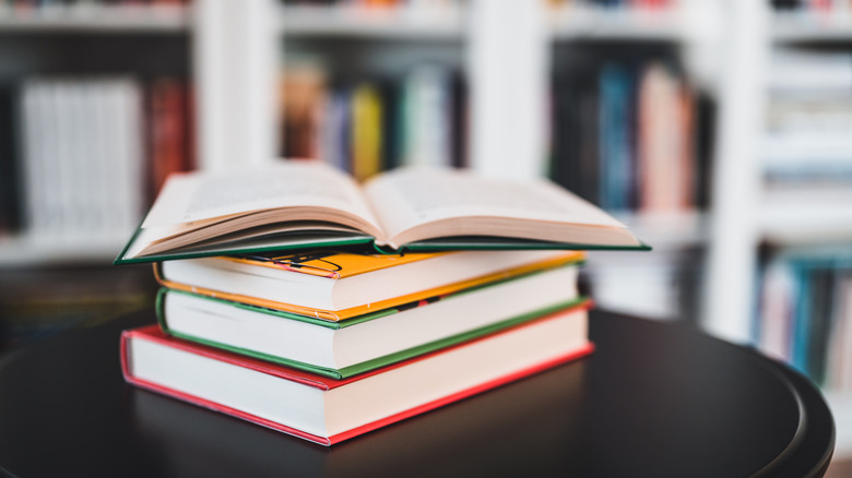 stack of books on table