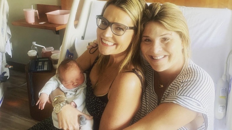 Savannah Guthrie holding Jenna Bush Hager baby in hospital