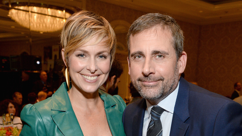 Melora Hardin and Steve Carell at an event. 