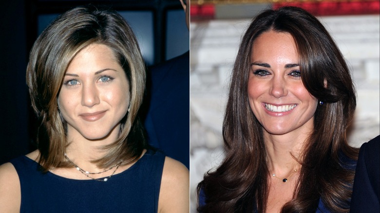 Split image of Jennifer Anniston and Kate Middleton's hair styles