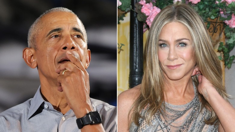 A split image of Jennifer Aniston and Barack Obama