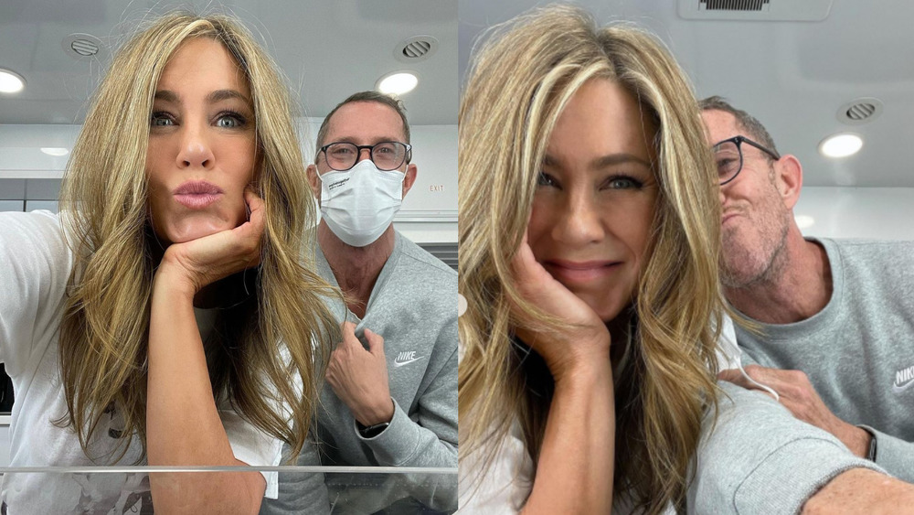 Jennifer Aniston with hairstylist