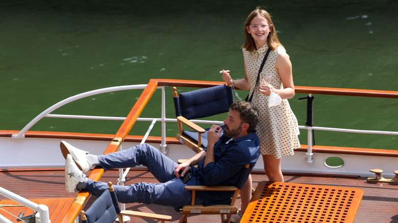 Ben Affleck and Violet Affleck on a boat