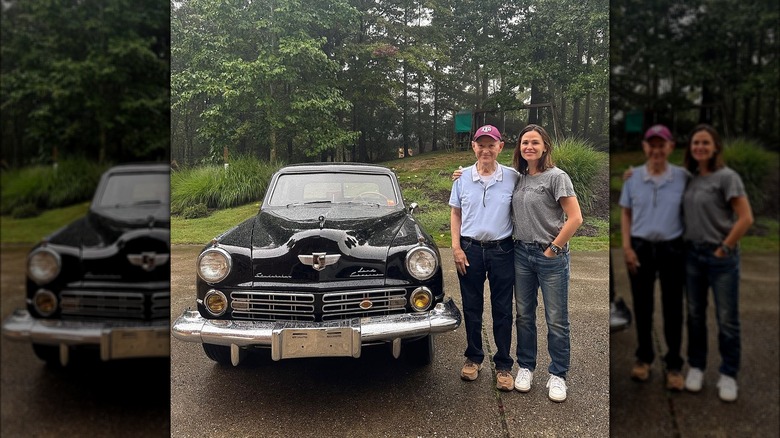 Jennifer Garner with her father next to a 1948 Studebaker Champion