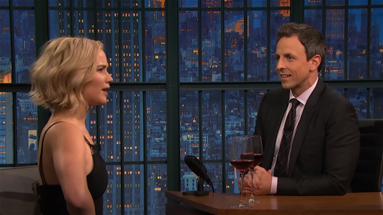 Jennifer Lawrence and Seth Meyers talking