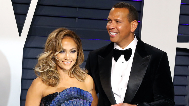 Jennifer Lopez and Alex Rodriguez smiling