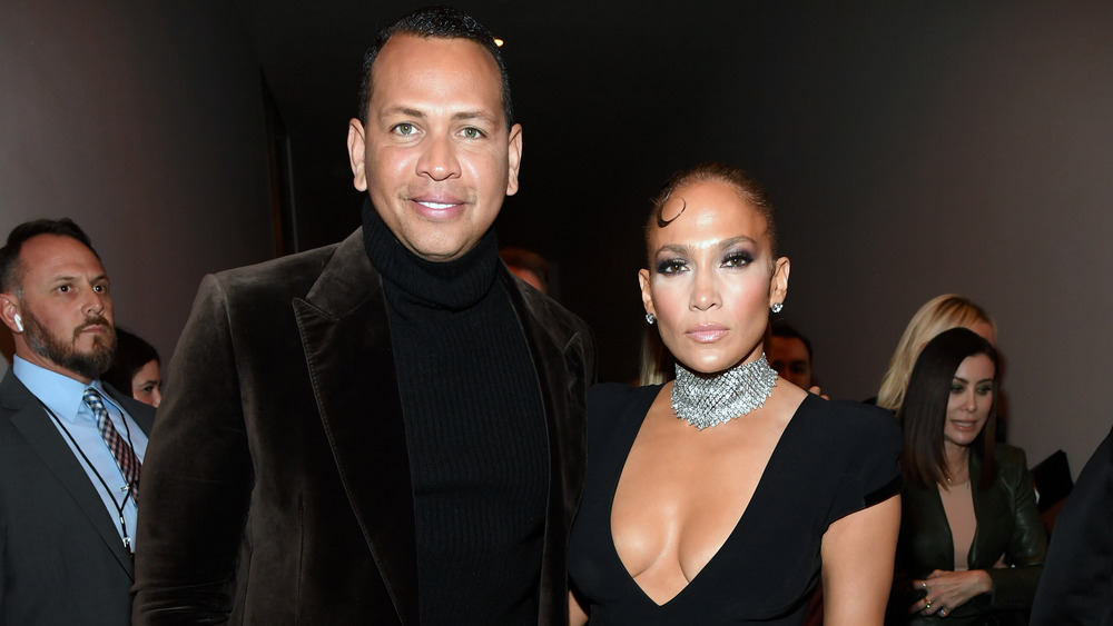 Jennifer Lopez posing with Alex Rodriguez