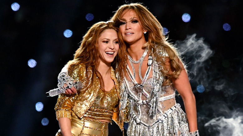 Jennifer Lopez and Shakira hugging