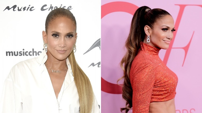 Jennifer Lopez with two different ponytail styles