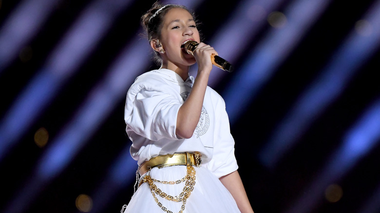 Emme Muniz performing at the Super Bowl