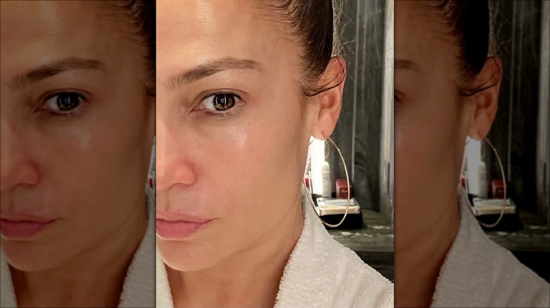 Jennifer Lopez with no makeup after a facial