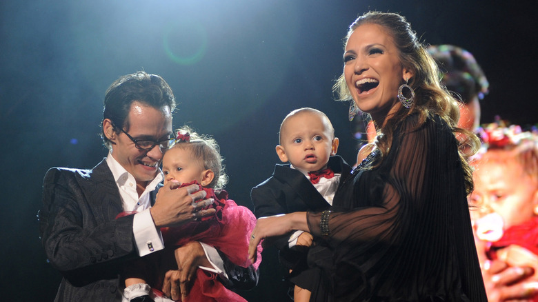 Marc Anthony and Jennifer Lopez laughing with their twins