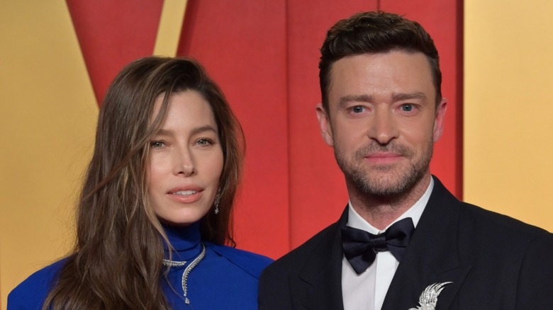 Jessica Biel Justin Timberlake staring ahead