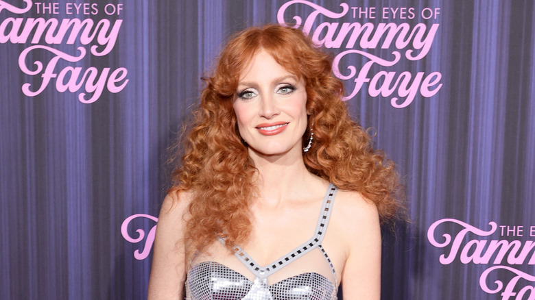 Jessica Chastain at the premiere for The Eyes of Tammy Faye