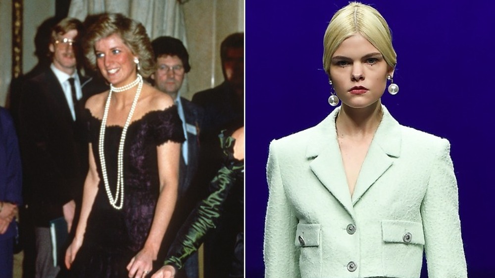 Princess Diana in long pearl necklace / Spring fashion week 2021 pearl statement earrings