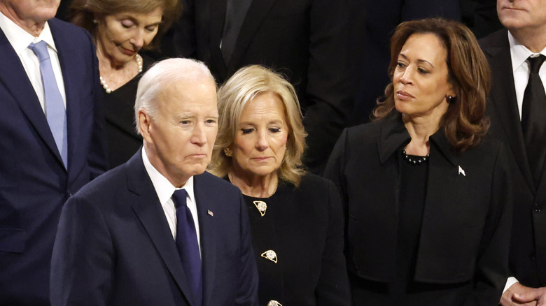 President Joe Biden, Jill Biden, and Kamala Harris at Jimmy Carter's funeral on January 9, 2025