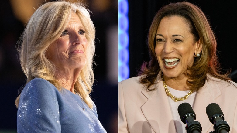 Split image of Jill Biden and Kamala Harris