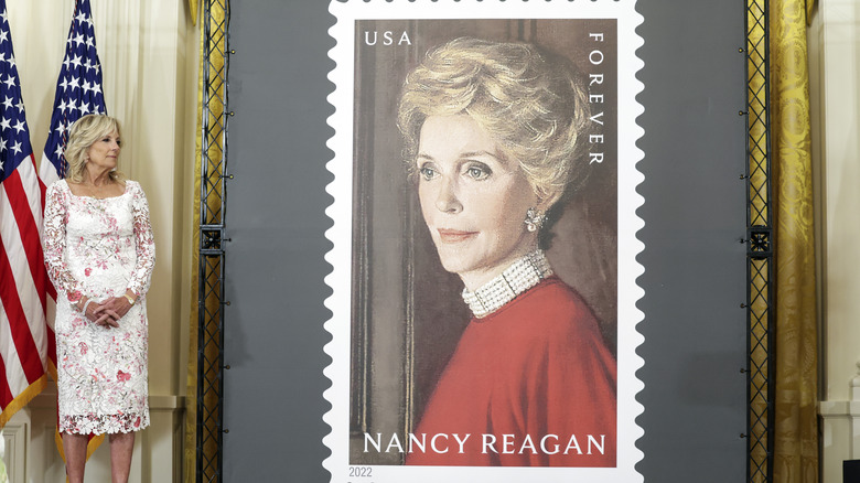 Dr. Jill Biden with a Nancy Reagan stamp