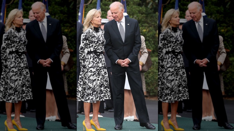 Dr. Jill Biden stands with Joe Biden outside