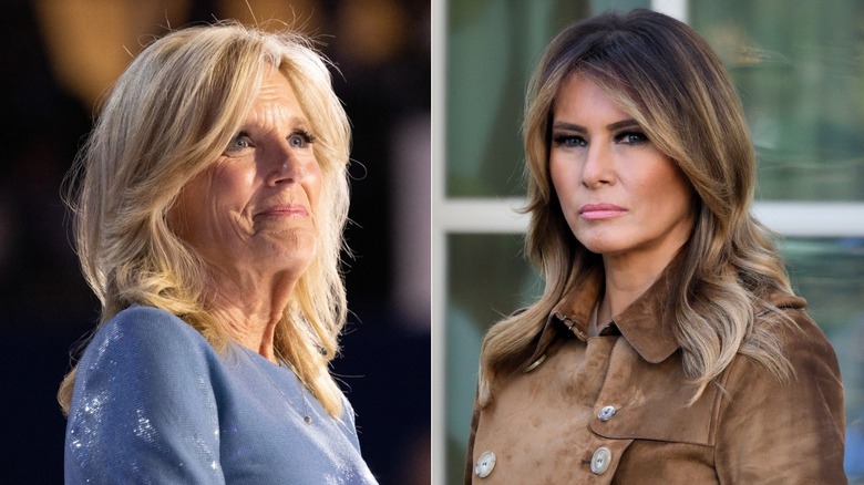 Split image of Jill Biden and Melania Trump