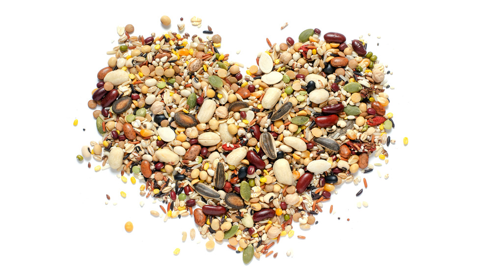 Healthy grains and beans in heart shape