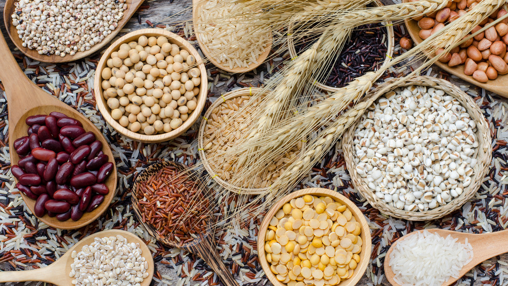 Assortment of healthy grains and carbohydrates