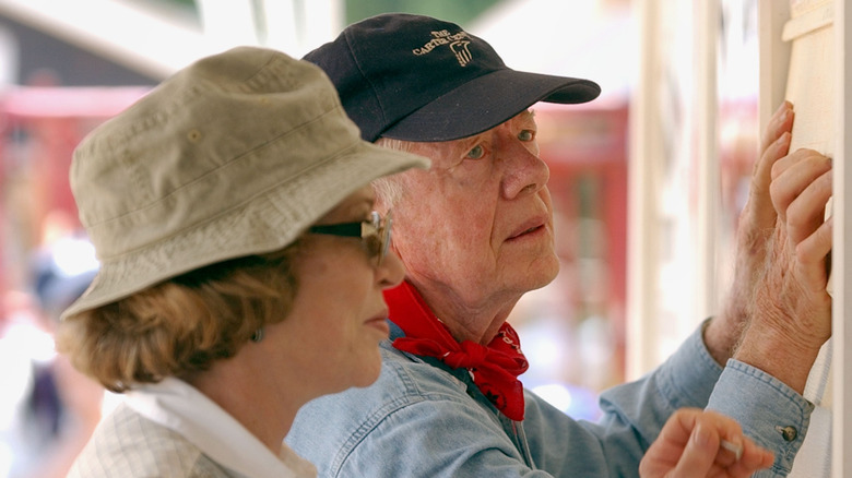 File of Rosalynn and Jimmy Carter building houses