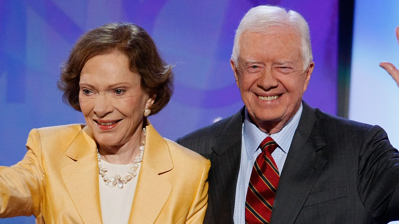 Jimmy and Rosalynn Carter on stage