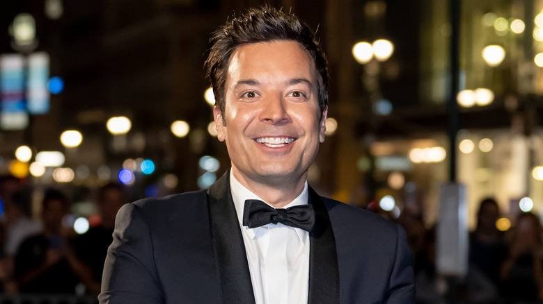 Jimmy Fallon, host of the Tonight Show, smiling in a bowtie