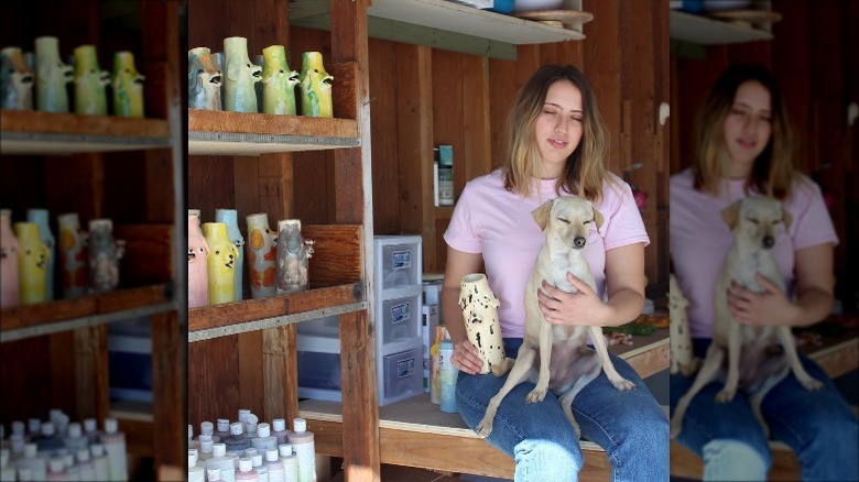 Katie Kimmel with dog and dog vase