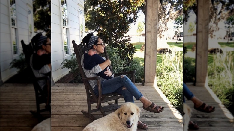 Joanna Gaines, baby on porch