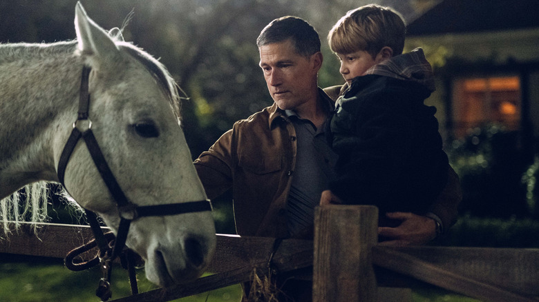 Matthew Fox and Taylor Fay with horse in Last Light