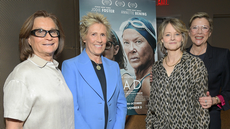 Bonnie Stoll, Diana Nyad, Jodie Foster, and Annette Benning smiling